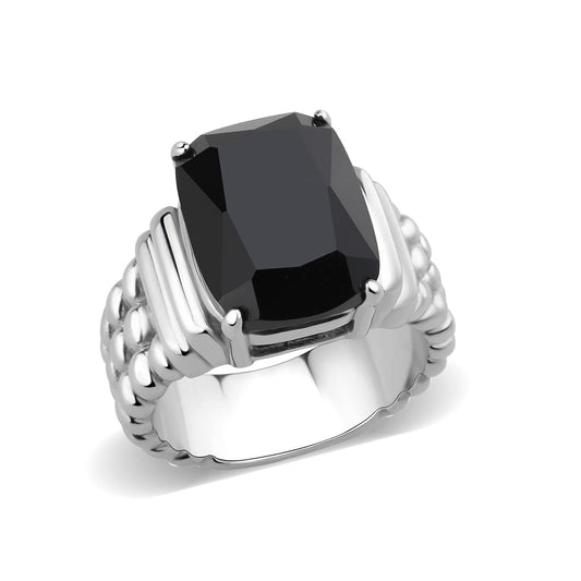 TK3876 - High polished (no plating) Stainless Steel Ring with Synthetic in Jet-0
