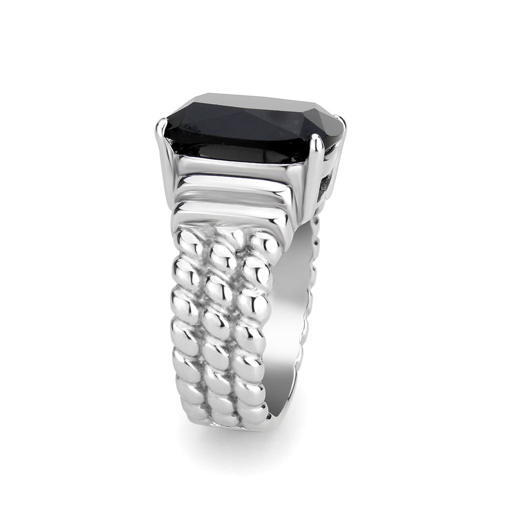TK3876 - High polished (no plating) Stainless Steel Ring with Synthetic in Jet-3