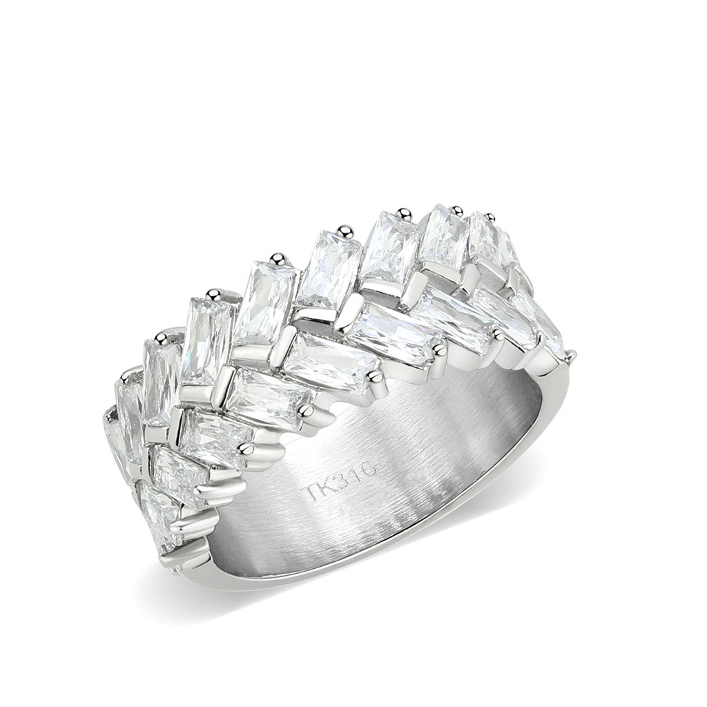 TK3877 - High polished (no plating) Stainless Steel Ring with AAA Grade CZ in Clear-0