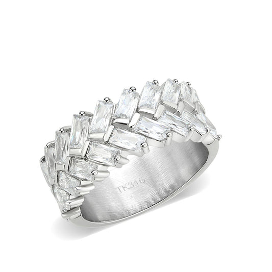 TK3877 - High polished (no plating) Stainless Steel Ring with AAA Grade CZ in Clear-0