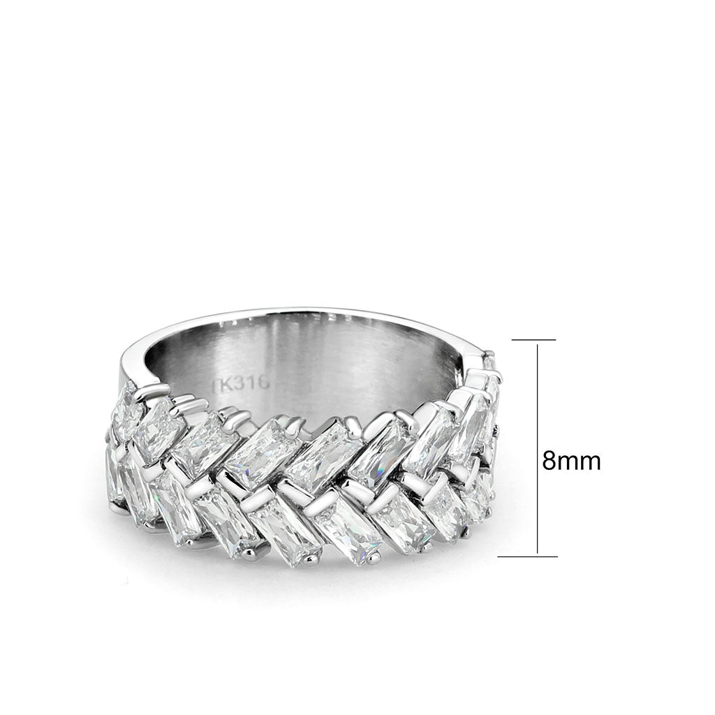 TK3877 - High polished (no plating) Stainless Steel Ring with AAA Grade CZ in Clear-1