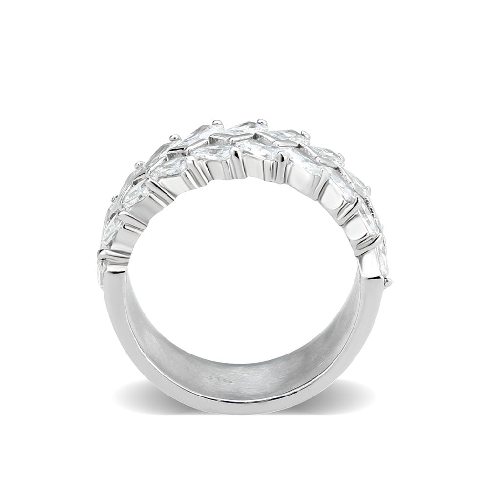 TK3877 - High polished (no plating) Stainless Steel Ring with AAA Grade CZ in Clear-2