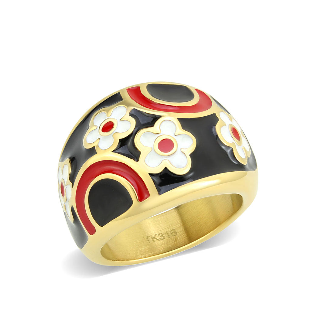 TK3880 - IP Gold(Ion Plating) Stainless Steel Ring with Epoxy in MultiColor-0
