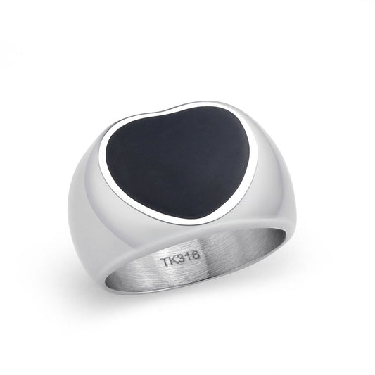 TK3882 - High polished (no plating) Stainless Steel Ring with Epoxy in Jet-0