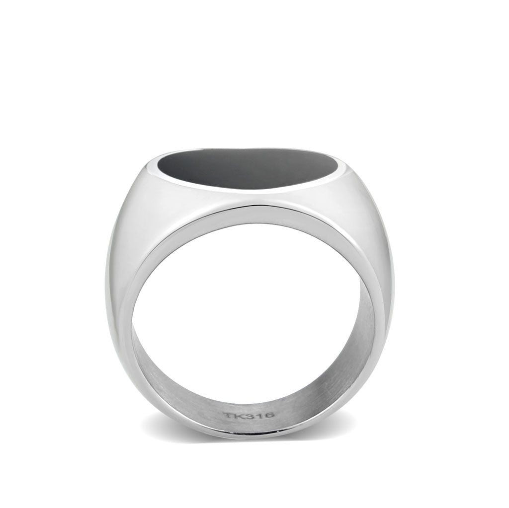 TK3882 - High polished (no plating) Stainless Steel Ring with Epoxy in Jet-2