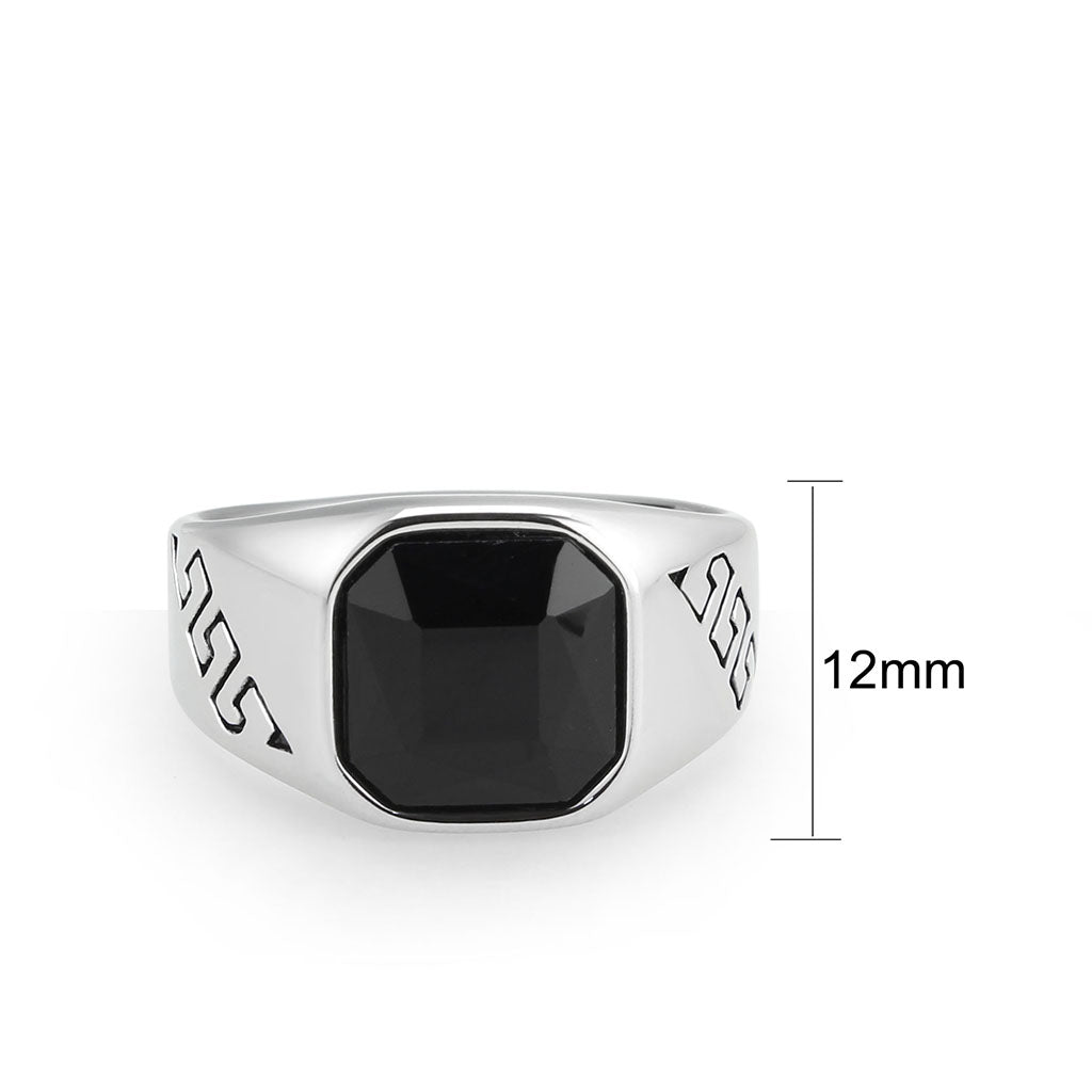 TK3889 - High polished (no plating) Stainless Steel Ring with AAA Grade CZ in Jet-1