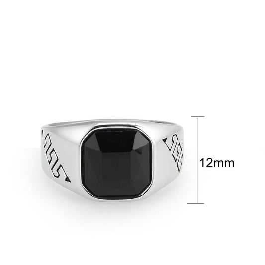 TK3889 - High polished (no plating) Stainless Steel Ring with AAA Grade CZ in Jet-1