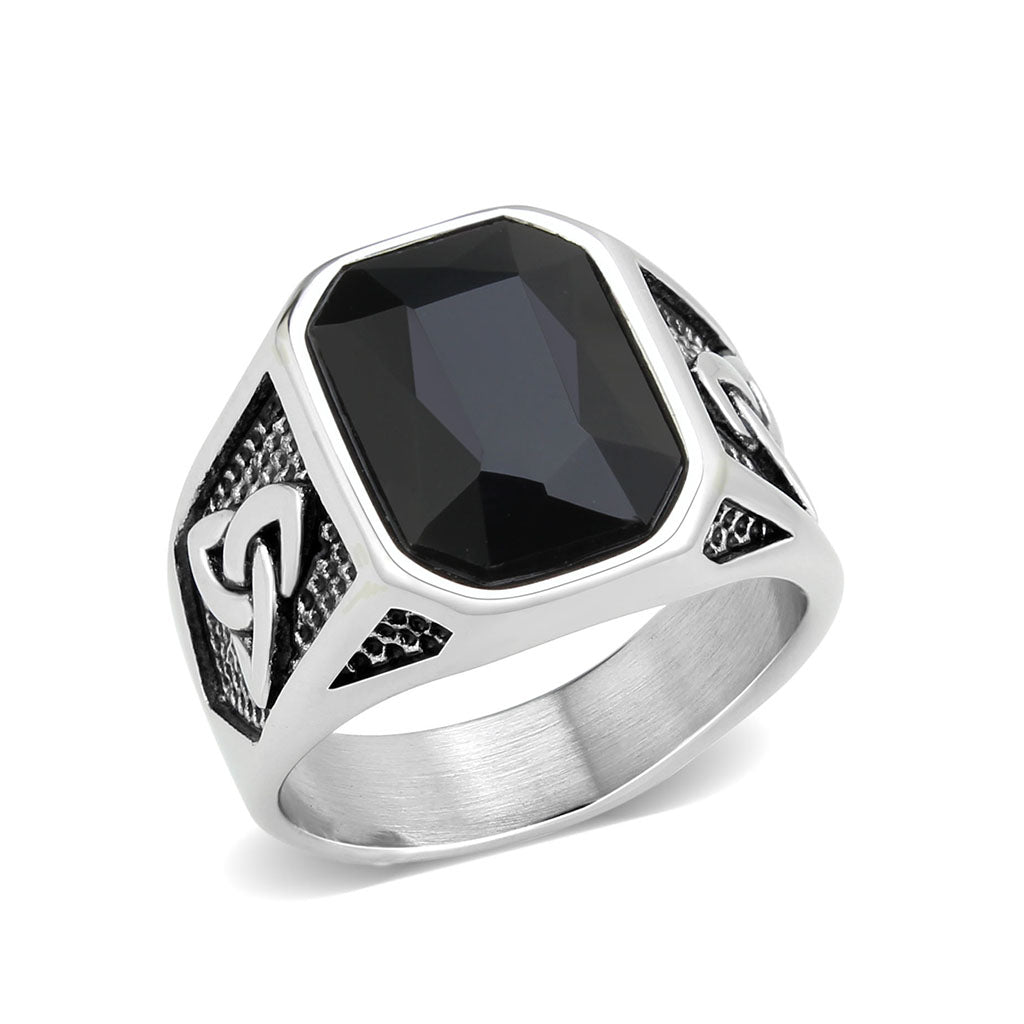 TK3890 - High polished (no plating) Stainless Steel Ring with Top Grade Crystal in Jet-0