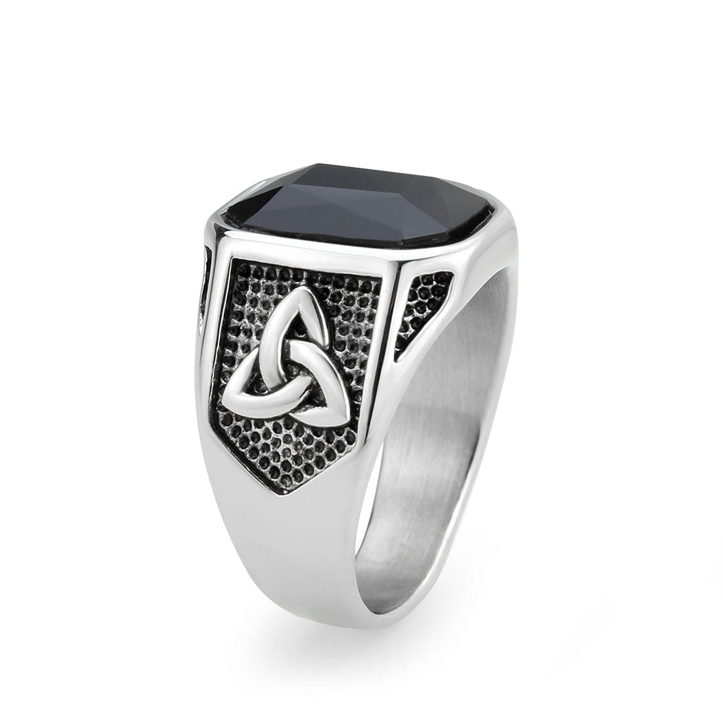 TK3890 - High polished (no plating) Stainless Steel Ring with Top Grade Crystal in Jet-3