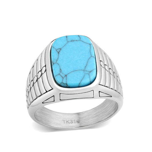 TK3892 - High polished (no plating) Stainless Steel Ring with Synthetic in Turquoise-0