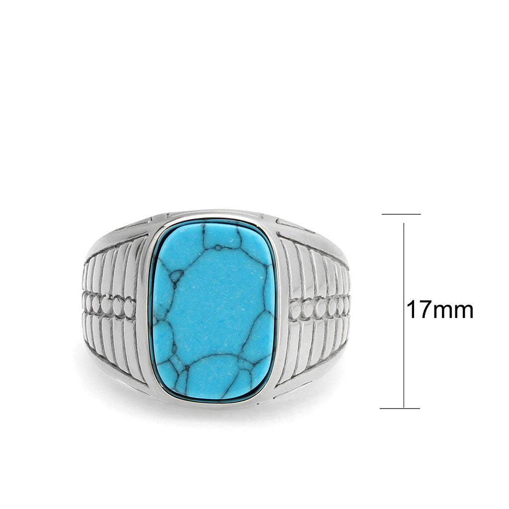 TK3892 - High polished (no plating) Stainless Steel Ring with Synthetic in Turquoise-1