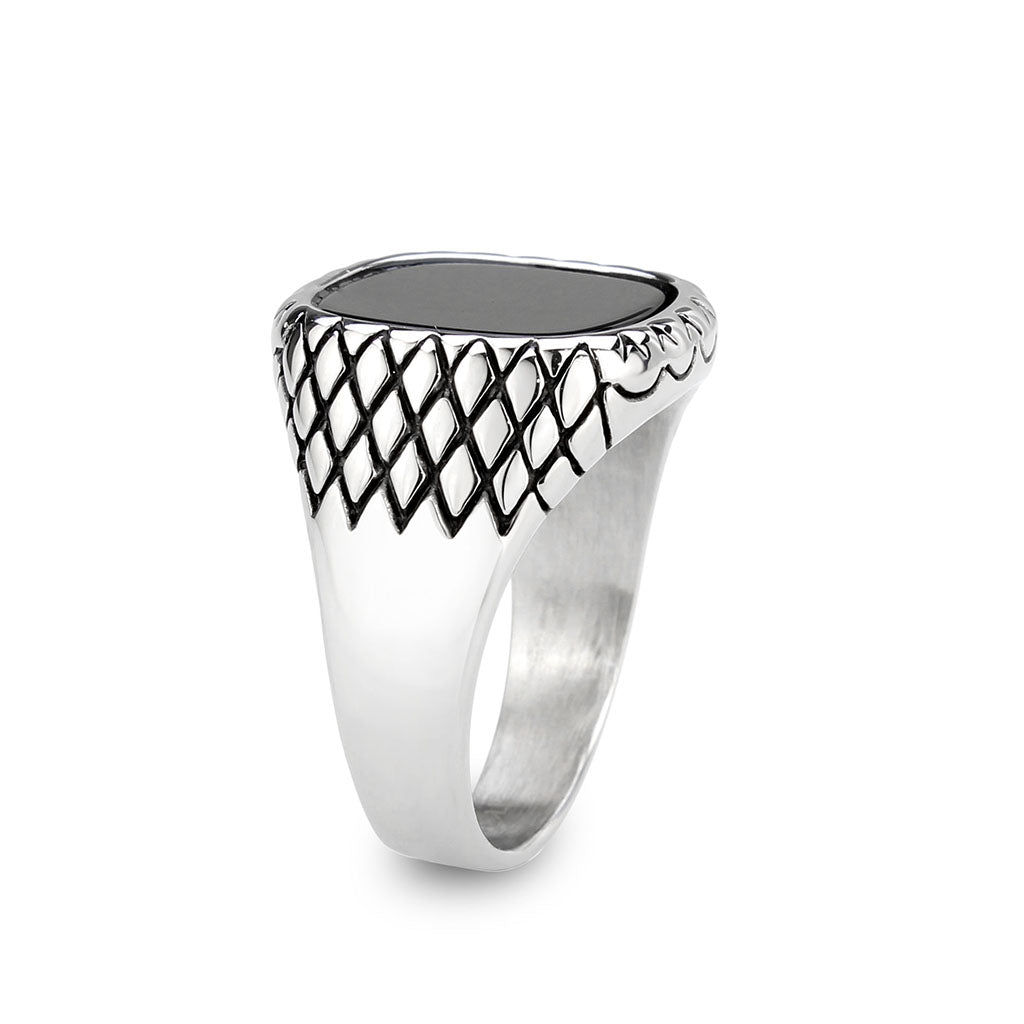 TK3893 - High polished (no plating) Stainless Steel Ring with Synthetic in Jet-3