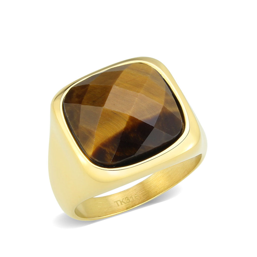 TK3894 - IP Gold(Ion Plating) Stainless Steel Ring with Synthetic in Amber-0