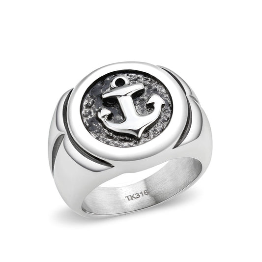 TK3895 - High polished (no plating) Stainless Steel Ring with Epoxy in Jet-0