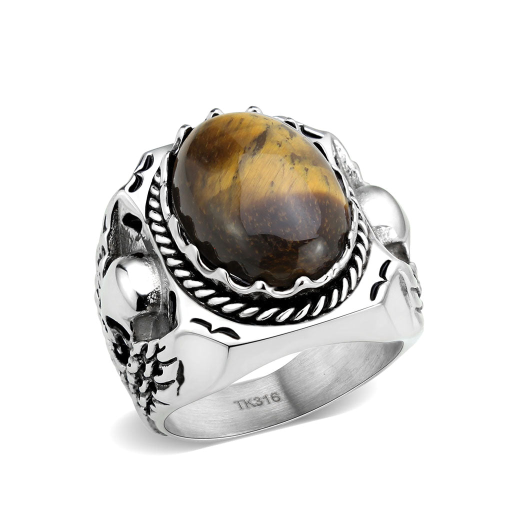 TK3896 - High polished (no plating) Stainless Steel Ring with Synthetic in Amber-0