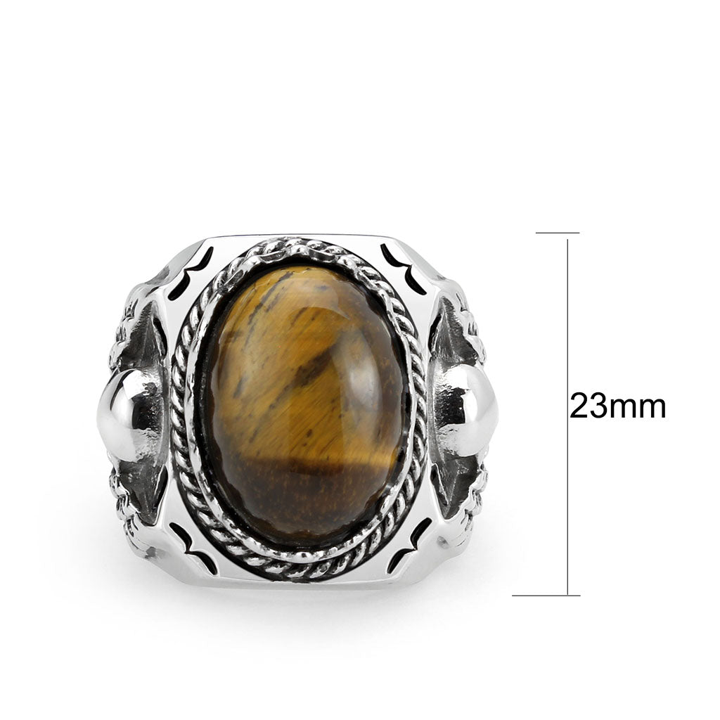 TK3896 - High polished (no plating) Stainless Steel Ring with Synthetic in Amber-1