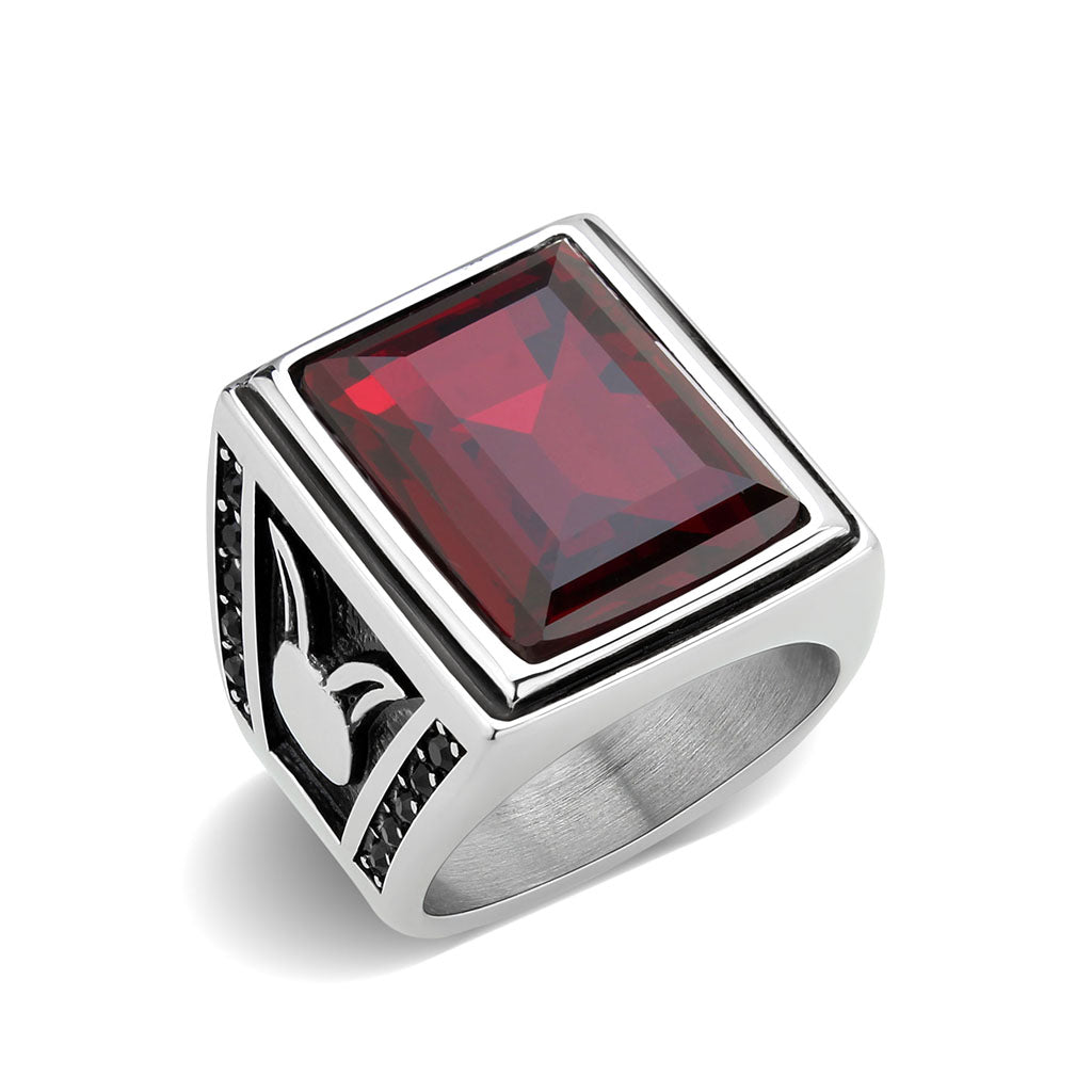 TK3897 - High polished (no plating) Stainless Steel Ring with AAA Grade CZ in Siam-0