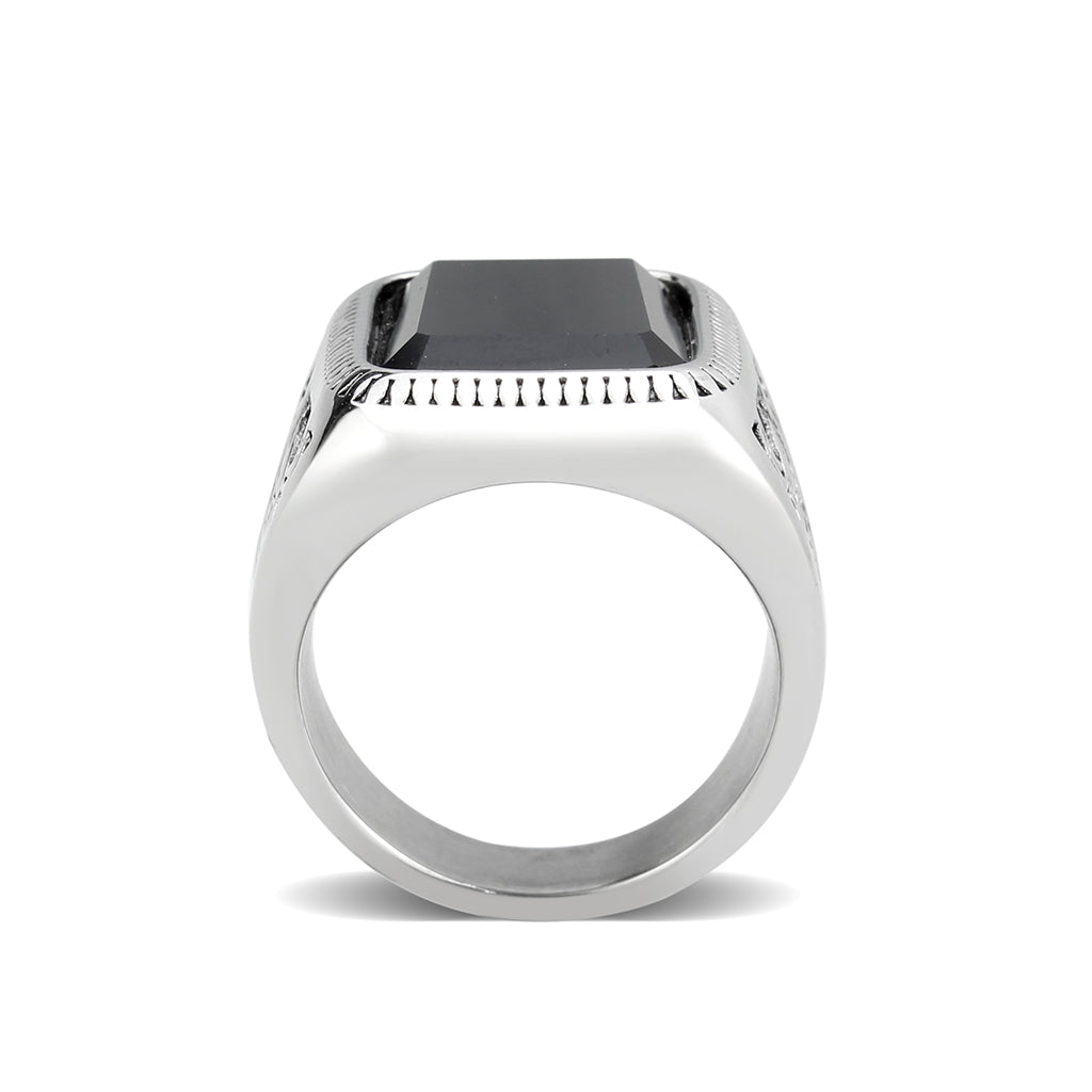 TK3899 - High polished (no plating) Stainless Steel Ring with Synthetic in Jet-2