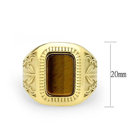 TK3900 - IP Gold(Ion Plating) Stainless Steel Ring with Synthetic in Amber-1