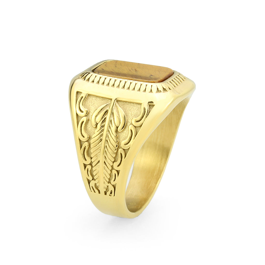 TK3900 - IP Gold(Ion Plating) Stainless Steel Ring with Synthetic in Amber-3