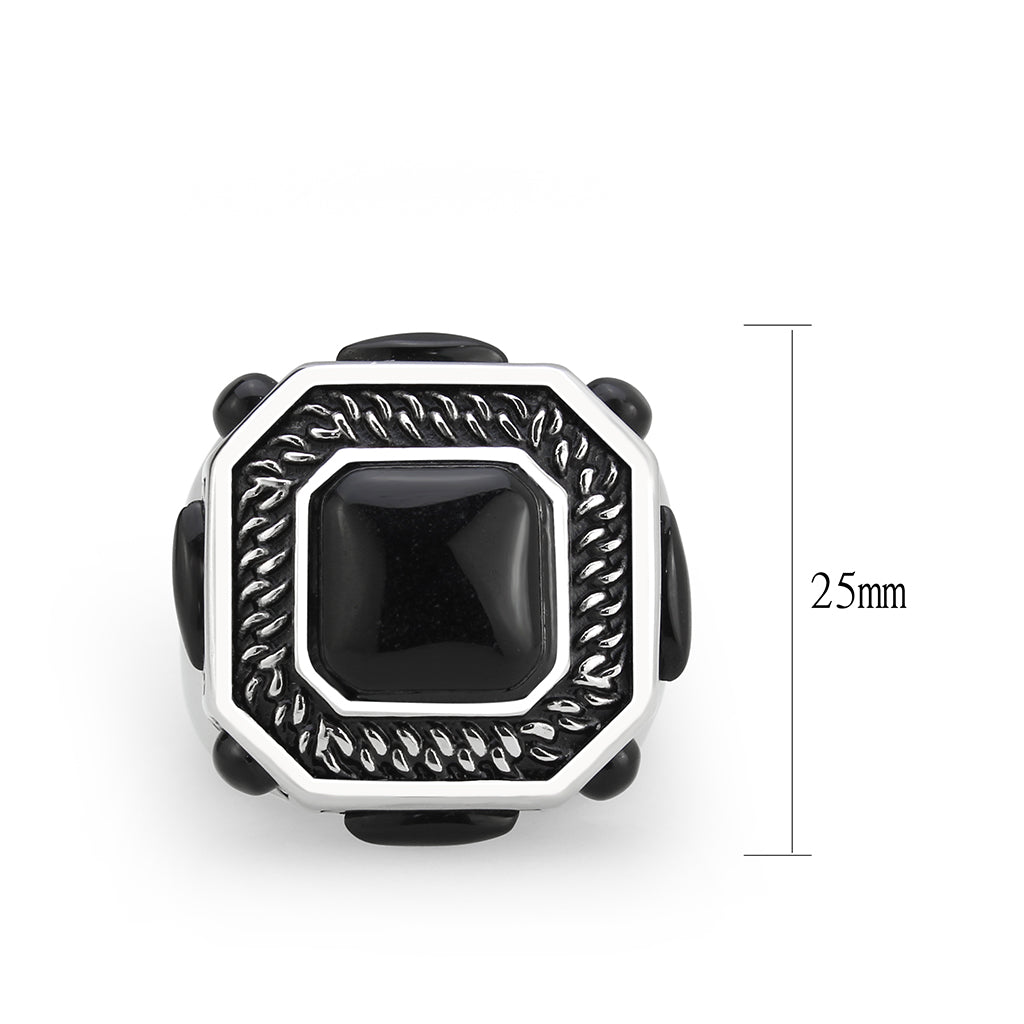 TK3901 - High polished (no plating) Stainless Steel Ring with Synthetic in Jet-1