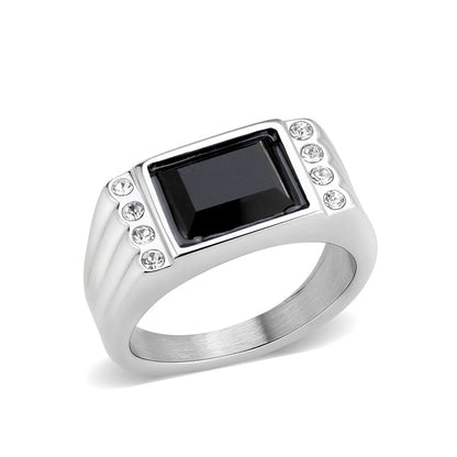 TK3902 - High polished (no plating) Stainless Steel Ring with Synthetic in Jet-0