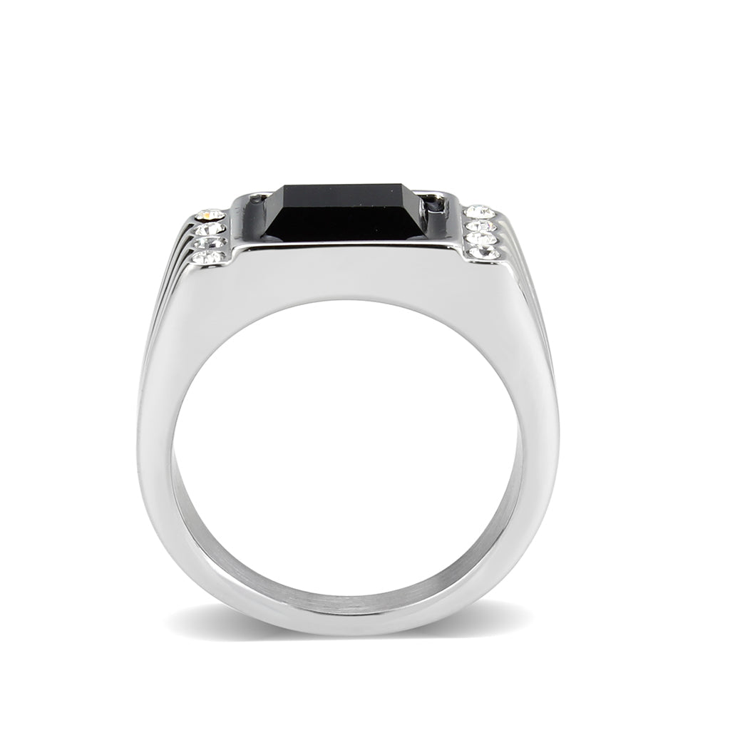 TK3902 - High polished (no plating) Stainless Steel Ring with Synthetic in Jet-2