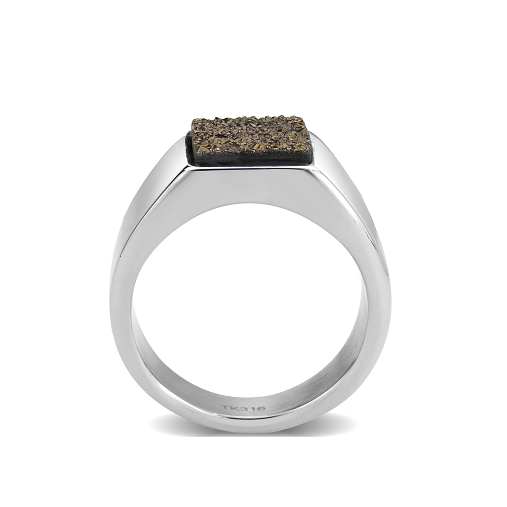 TK3904 - High polished (no plating) Stainless Steel Ring with Druzy in Brown-2
