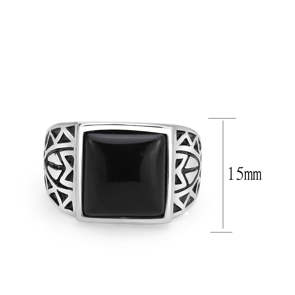 TK3905 - High polished (no plating) Stainless Steel Ring with Synthetic in Jet-1