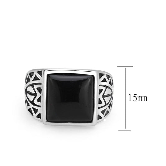 TK3905 - High polished (no plating) Stainless Steel Ring with Synthetic in Jet-1