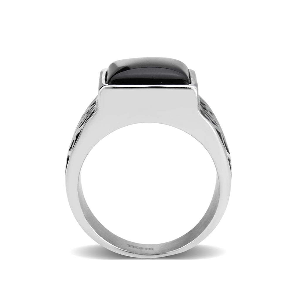 TK3905 - High polished (no plating) Stainless Steel Ring with Synthetic in Jet-2