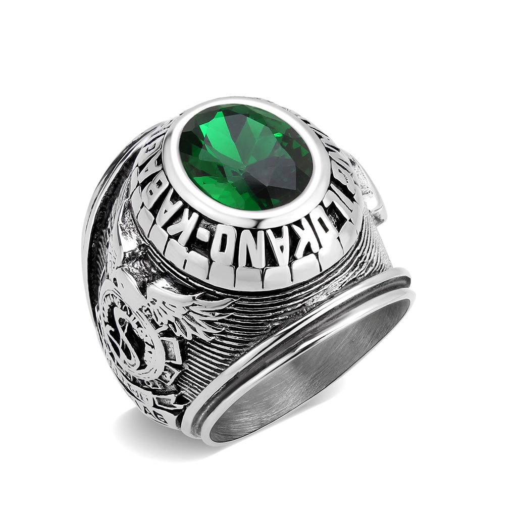 TK3906 - High polished (no plating) Stainless Steel Ring with Top Grade Crystal in Emerald-0