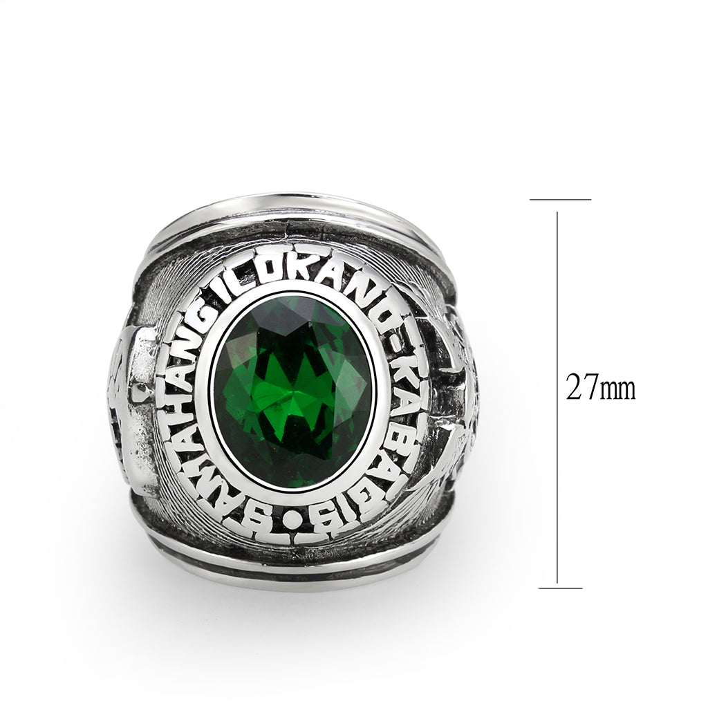 TK3906 - High polished (no plating) Stainless Steel Ring with Top Grade Crystal in Emerald-1