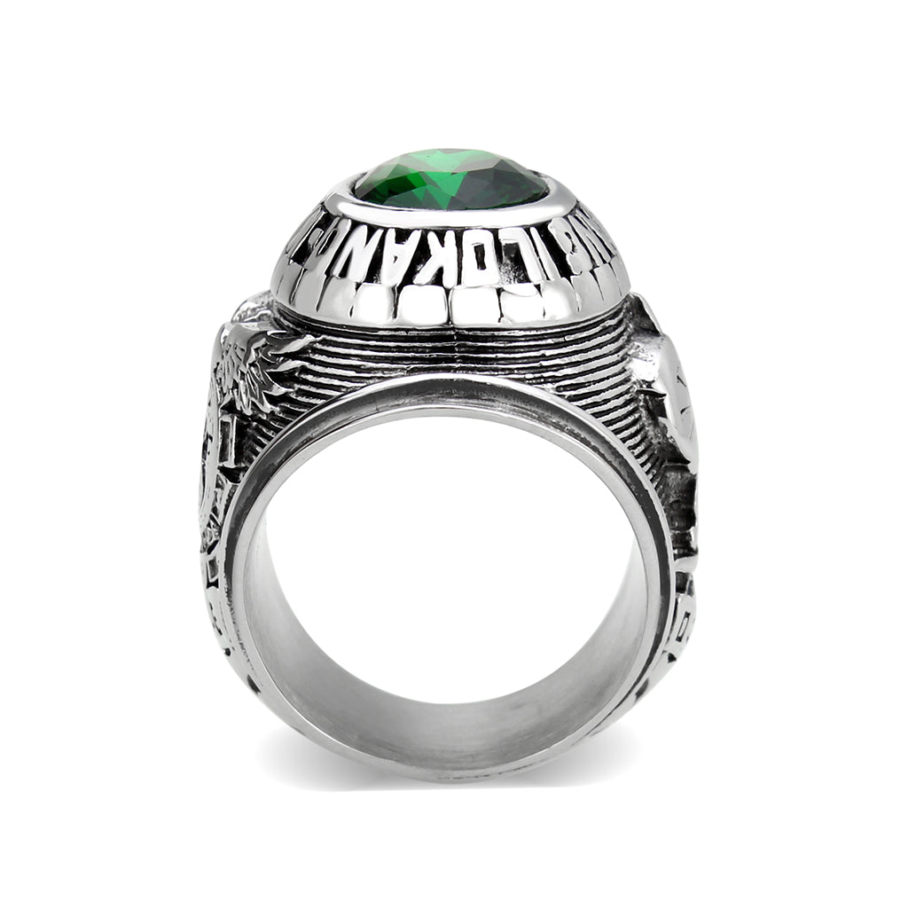 TK3906 - High polished (no plating) Stainless Steel Ring with Top Grade Crystal in Emerald-3