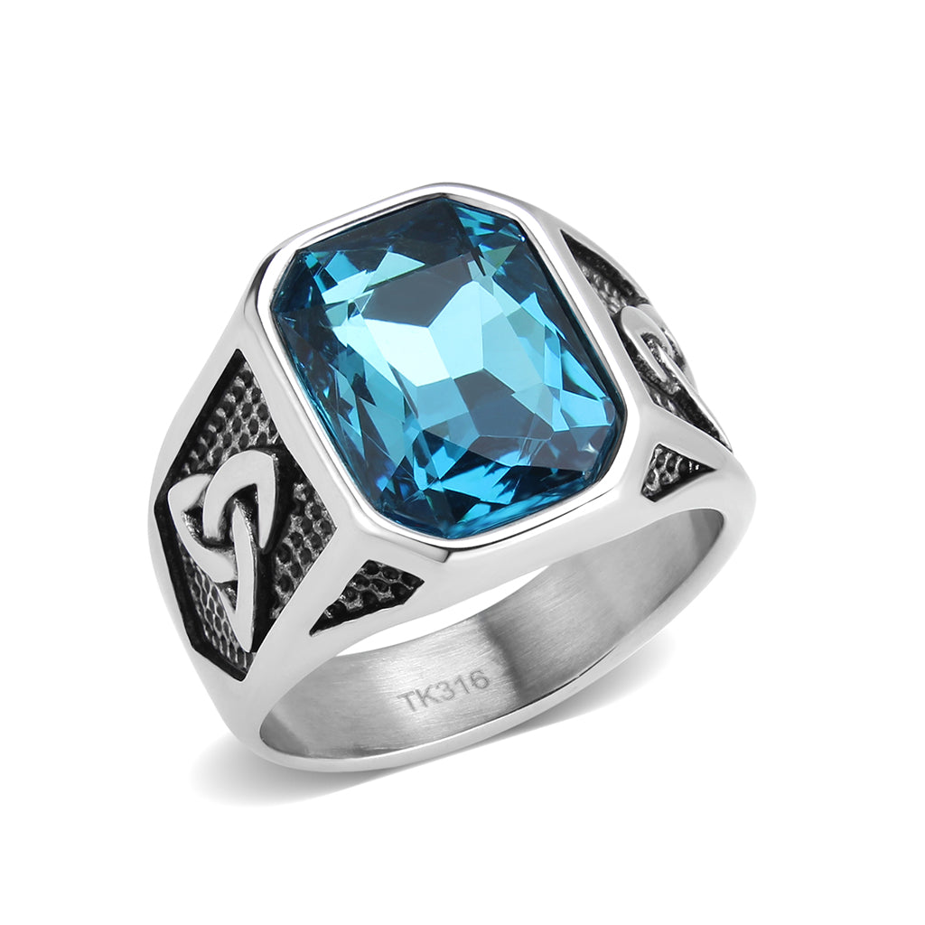 TK3908 - High polished (no plating) Stainless Steel Ring with Top Grade Crystal in SeaBlue-0