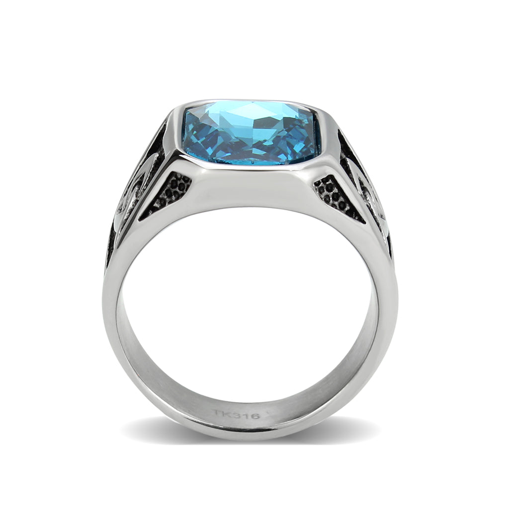 TK3908 - High polished (no plating) Stainless Steel Ring with Top Grade Crystal in SeaBlue-2