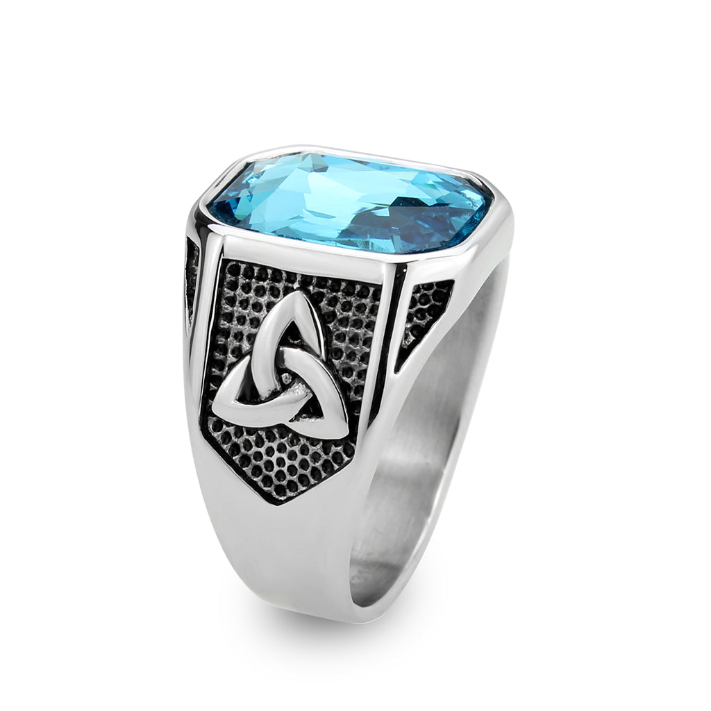 TK3908 - High polished (no plating) Stainless Steel Ring with Top Grade Crystal in SeaBlue-3