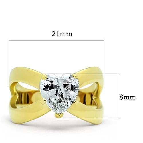 TK390G - IP Gold(Ion Plating) Stainless Steel Ring with AAA Grade CZ  in Clear-1