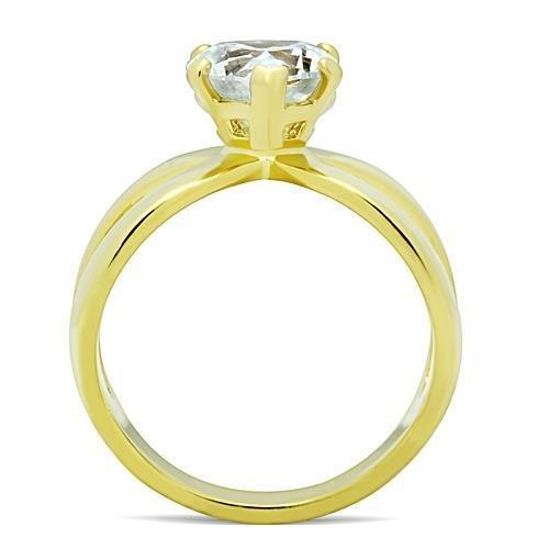 TK390G - IP Gold(Ion Plating) Stainless Steel Ring with AAA Grade CZ  in Clear-2