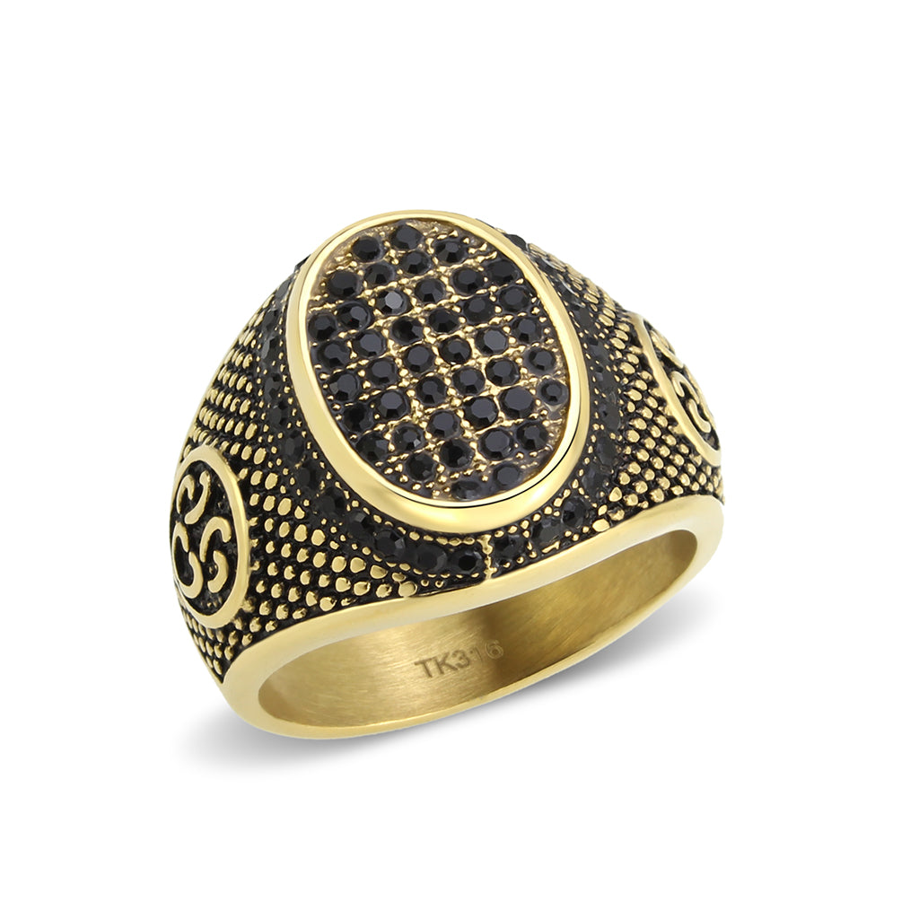 TK3910 - IP Gold(Ion Plating) Stainless Steel Ring with AAA Grade CZ in Jet-0