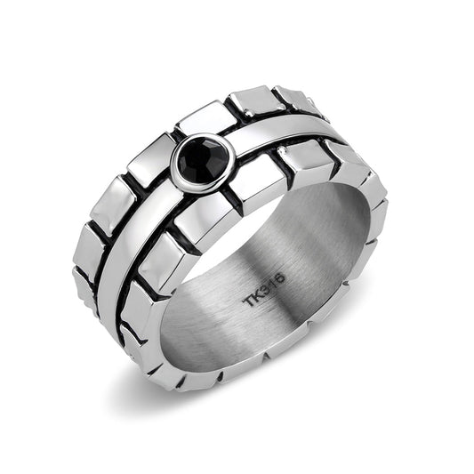 TK3911 - High polished (no plating) Stainless Steel Ring with Top Grade Crystal in Jet-0