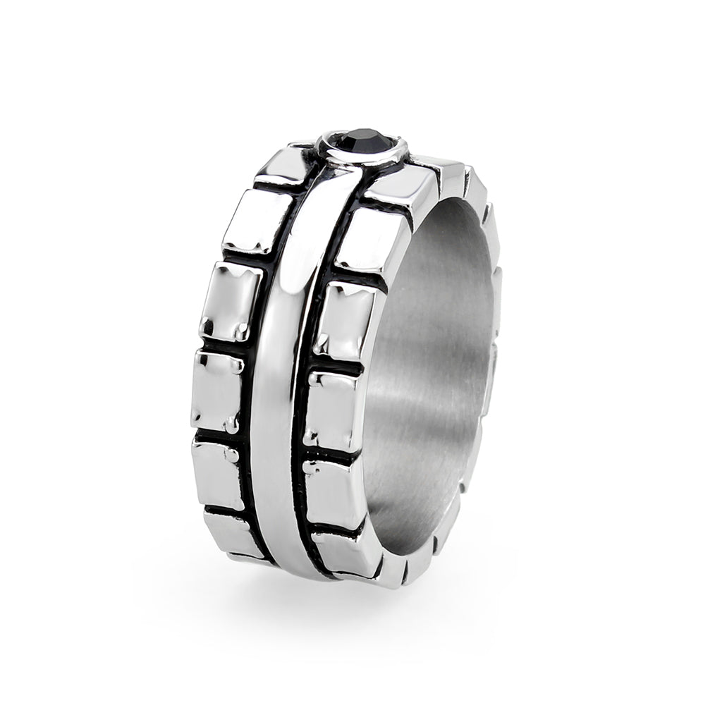 TK3911 - High polished (no plating) Stainless Steel Ring with Top Grade Crystal in Jet-3
