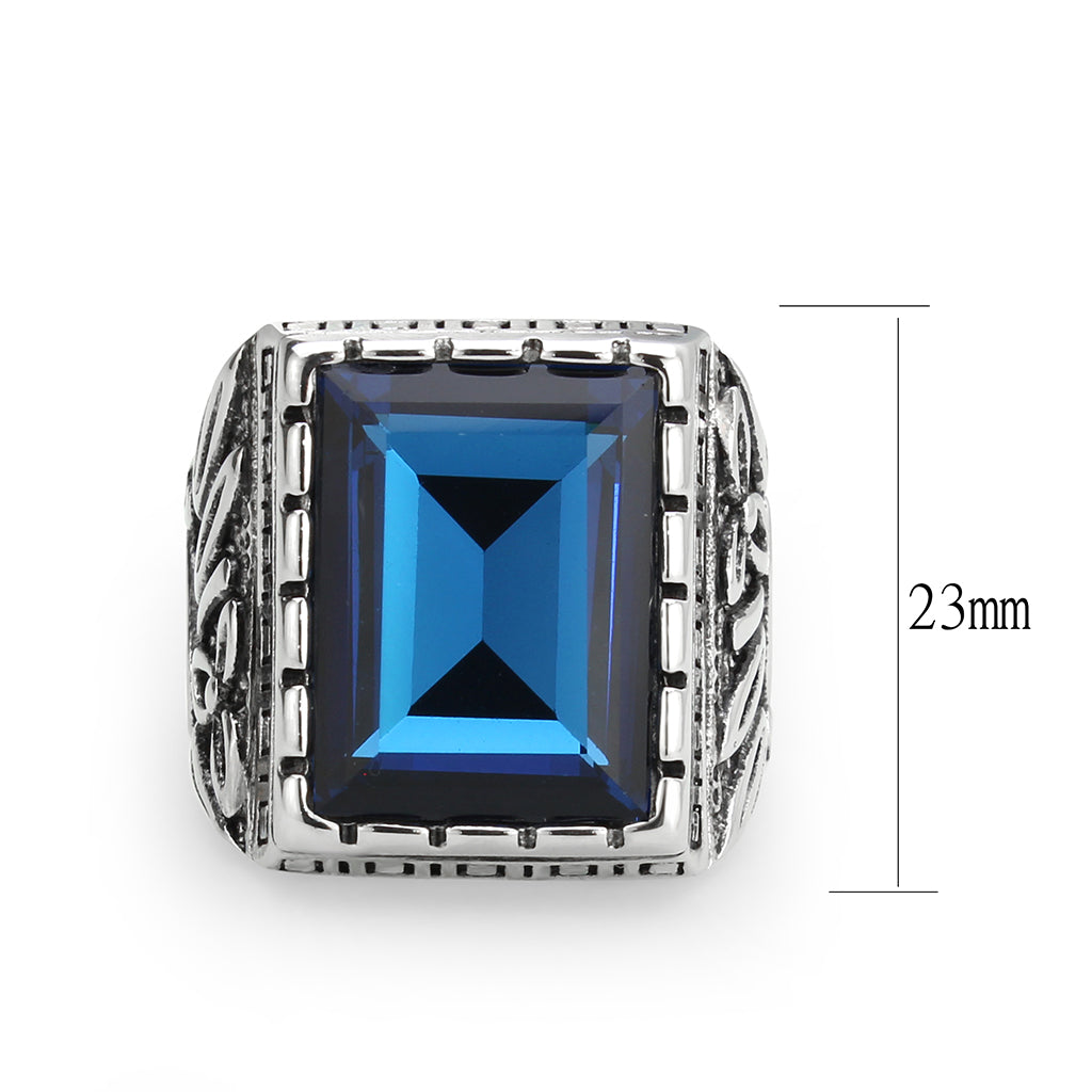 TK3913 - High polished (no plating) Stainless Steel Ring with Top Grade Crystal in Sapphire-1