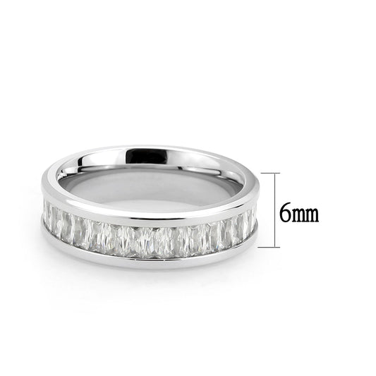 TK3914 - High polished (no plating) Stainless Steel Ring with AAA Grade CZ in Clear-1