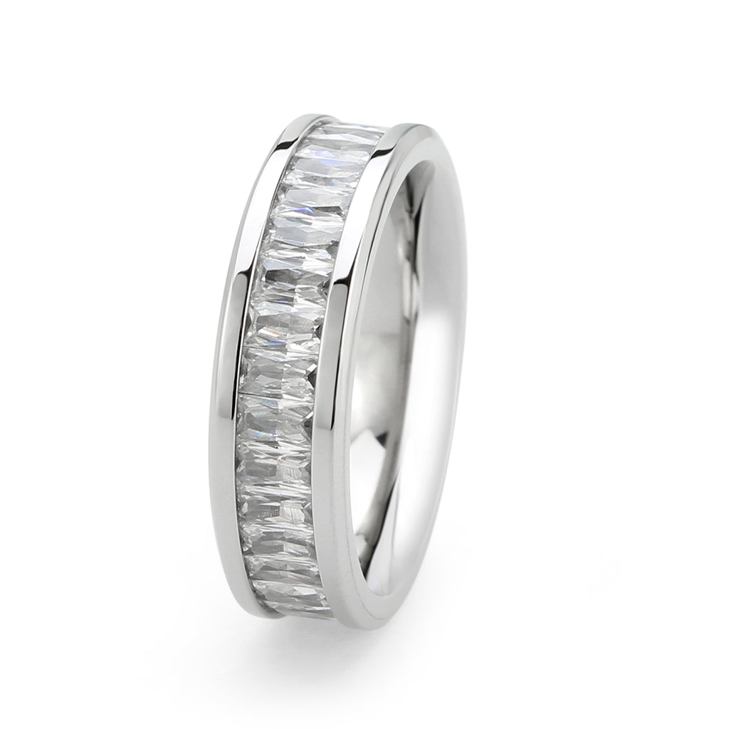 TK3914 - High polished (no plating) Stainless Steel Ring with AAA Grade CZ in Clear-3