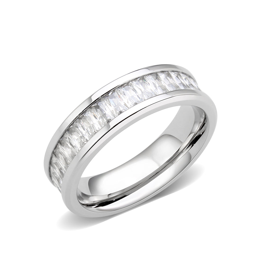 TK3914 - High polished (no plating) Stainless Steel Ring with AAA Grade CZ in Clear-0