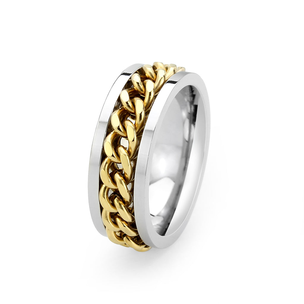 TK3915 - Two Tone IP Gold (Ion Plating) Stainless Steel Ring with NoStone in No Stone-3
