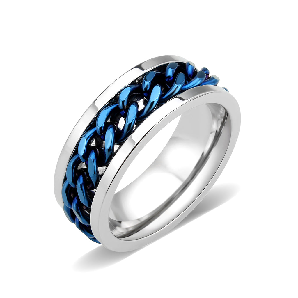TK3916 - Two Tone IP Blue Stainless Steel Ring with NoStone in No Stone-0