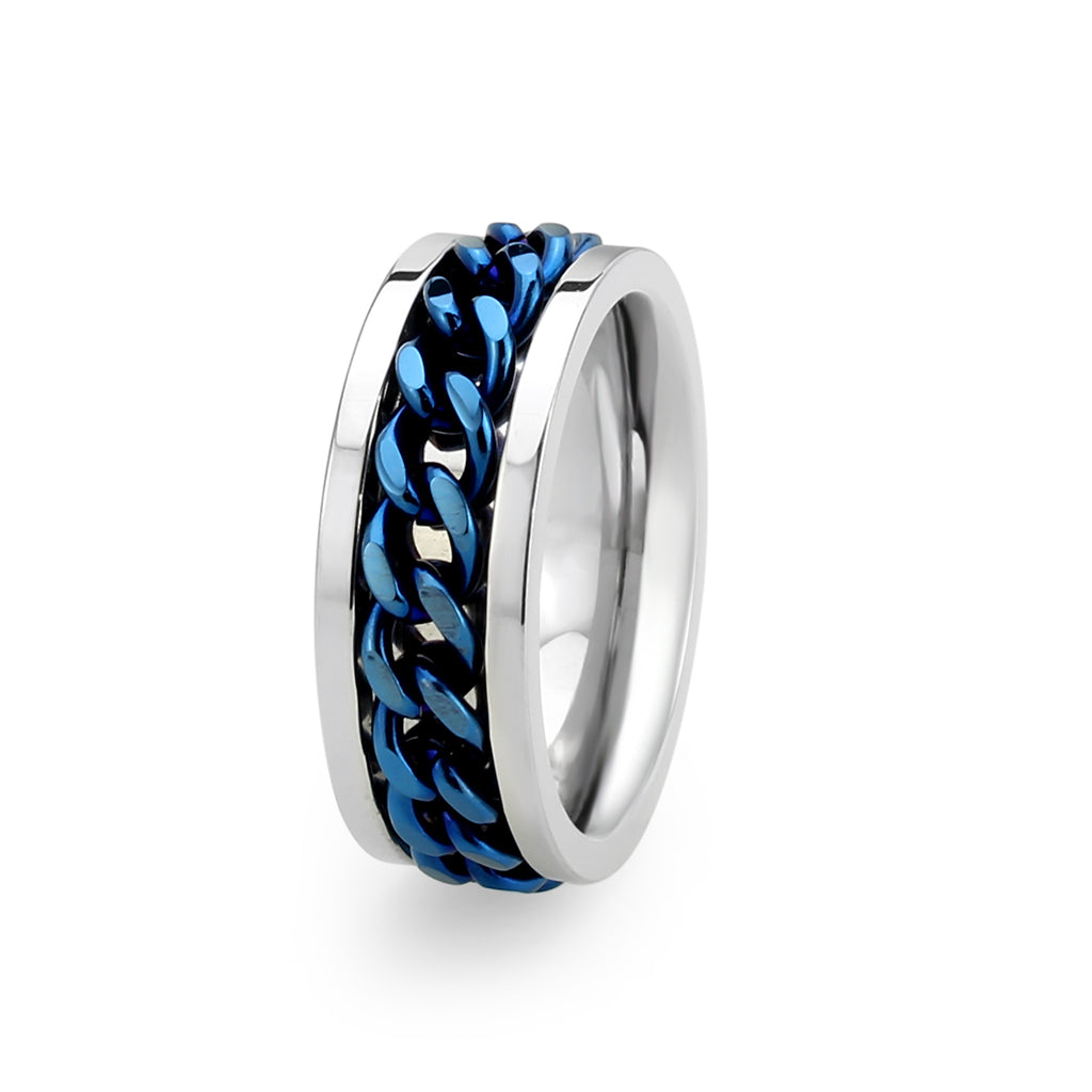 TK3916 - Two Tone IP Blue Stainless Steel Ring with NoStone in No Stone-3