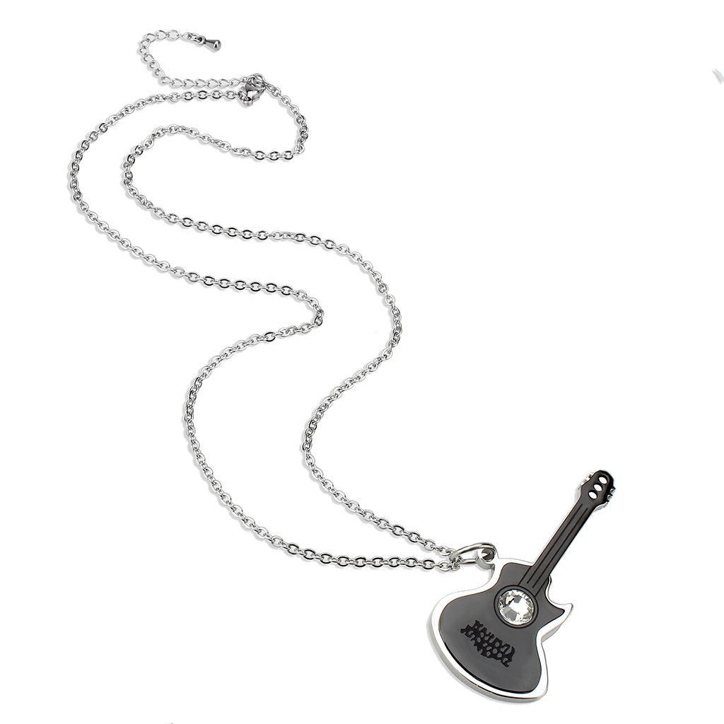 TK3933 - High polished (no plating) Stainless Steel Chain Pendant with Top Grade Crystal in Clear-2